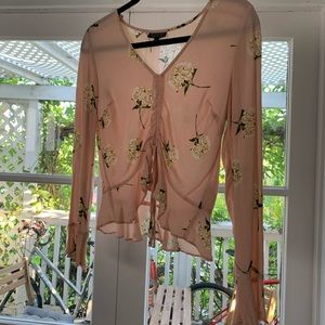 Topshop Long Sleeve Floral Crop Top